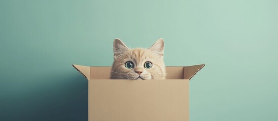 Adorable Cat Peeking From A Cardboard Box 3D Rendering
