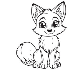 Fox cartoon character Kids colouring Page Cute Outline Drawing