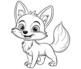 Fox cartoon character Kids colouring Page Cute Outline Drawing