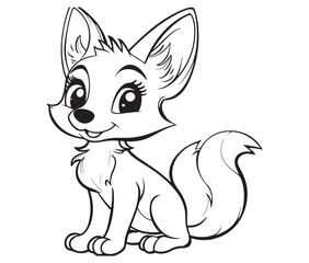 Fox cartoon character Kids colouring Page Cute Outline Drawing