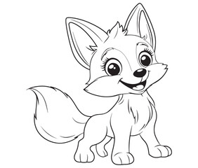 Fox cartoon character Kids colouring Page Cute Outline Drawing