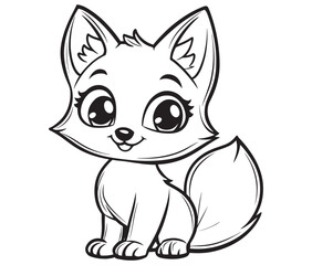 Fox cartoon character Kids colouring Page Cute Outline Drawing
