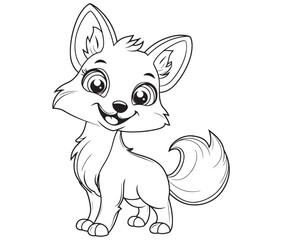 Fox cartoon character Kids colouring Page Cute Outline Drawing