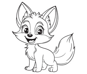 Fox cartoon character Kids colouring Page Cute Outline Drawing