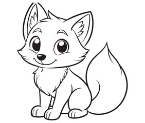 Fox cartoon character Kids colouring Page Cute Outline Drawing