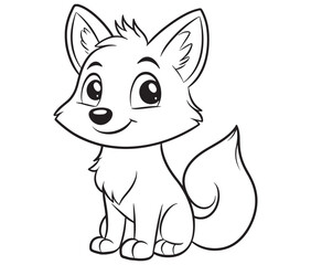Fox cartoon character Kids colouring Page Cute Outline Drawing