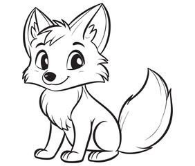 Fox cartoon character Kids colouring Page Cute Outline Drawing