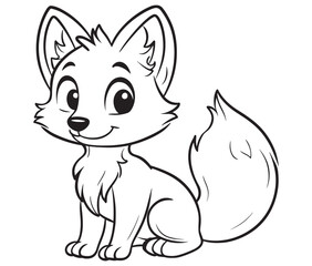 Fox cartoon character Kids colouring Page Cute Outline Drawing