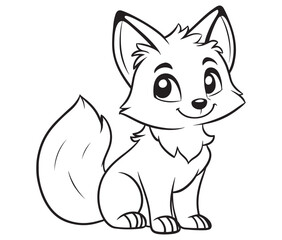 Fox cartoon character Kids colouring Page Cute Outline Drawing