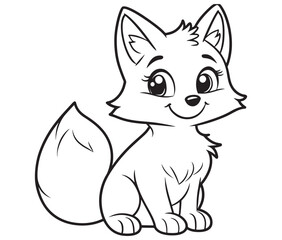 Fox cartoon character Kids colouring Page Cute Outline Drawing