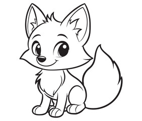 Fox cartoon character Kids colouring Page Cute Outline Drawing