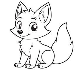 Fox cartoon character Kids colouring Page Cute Outline Drawing