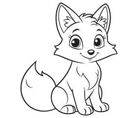 Fox cartoon character Kids colouring Page Cute Outline Drawing