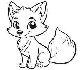 Fox cartoon character Kids colouring Page Cute Outline Drawing