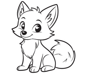 Fox cartoon character Kids colouring Page Cute Outline Drawing