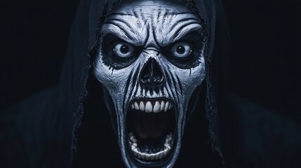 Scary Halloween Monster with Open Mouth and Glowing Eyes