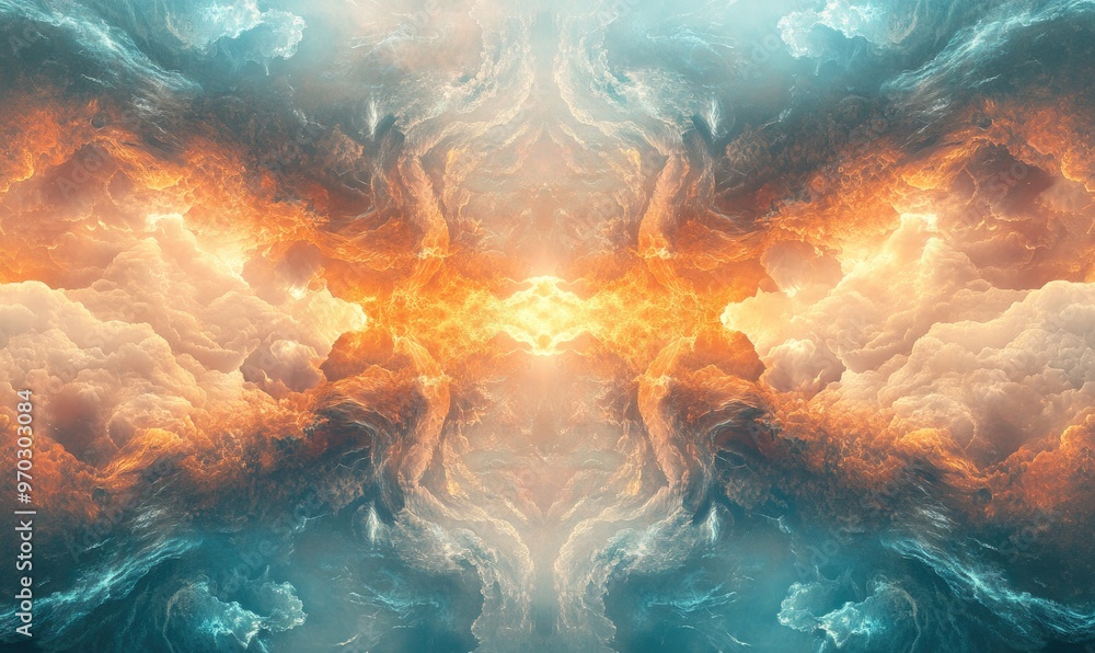 Poster surreal dreamscape series artistic composition of fractal clouds and graphic elements designed to co