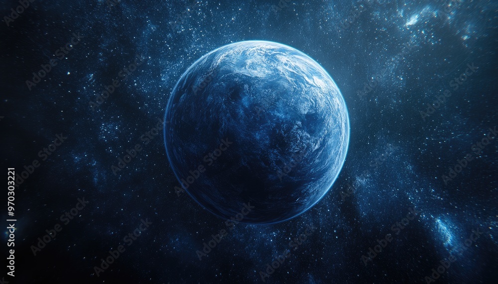 Poster 3d rendering of a blue planet with detailed elements
