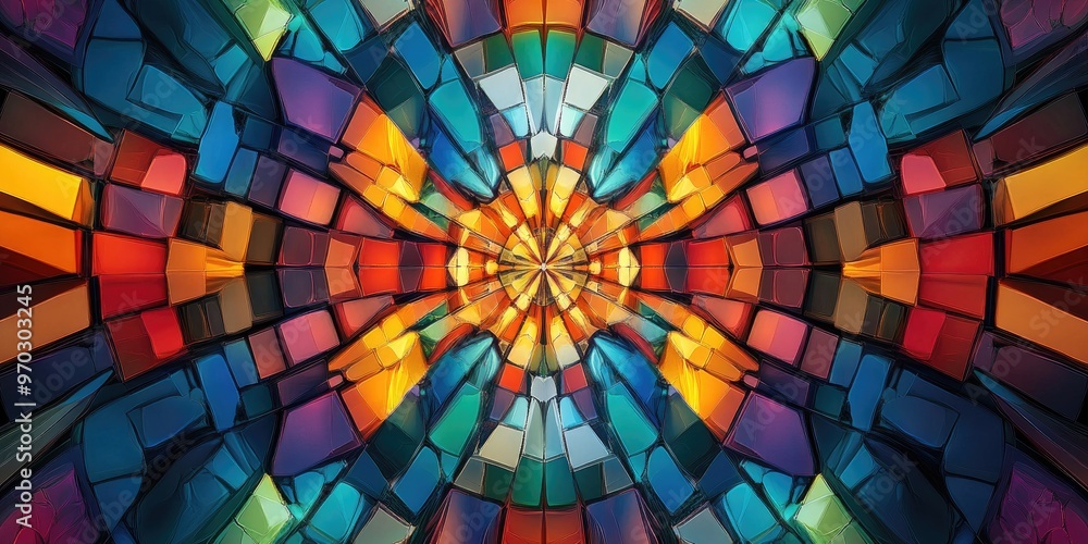 Poster vibrant abstract kaleidoscope background featuring a stunning array of colorful mosaic textures in a