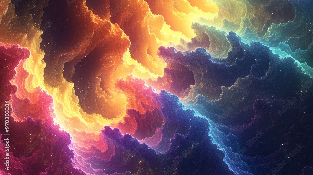 Poster dreamlike color composition vibrant gradients and spectral hues symbolize imagination creativity and
