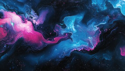 Obraz premium Multicolored abstract galaxy illustration featuring a vibrant blend of blue pink purple and black in a dimensional space theme