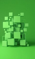 Obraz premium an abstract 3D rendering of various shades of green squares and rectangles emerging from a green background, with a focus on minimalism and depth