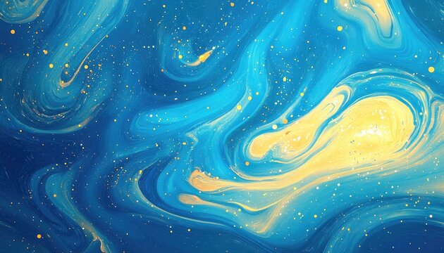 Light blue and yellow 2D cartoon texture featuring a cosmic design with glittering stars Vibrant abstract illustration suited for astronomy themed websites