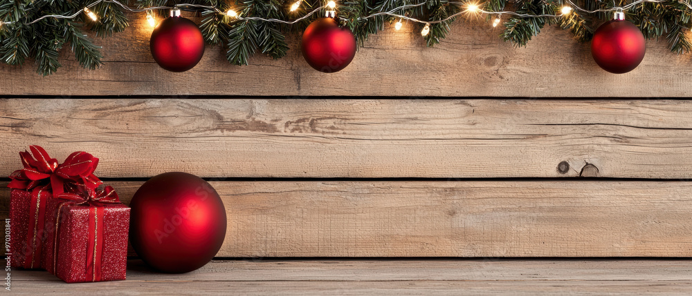 Poster rustic design with holiday lights creating a warm and inviting christmas backdrop