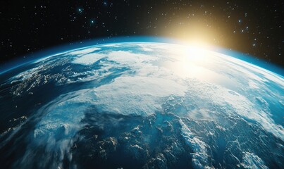 Obraz premium Detailed 3D render of Earth from space showcasing relief and atmosphere with a cinematic glow effect Elements of this image are enhanced for a captivating global perspective