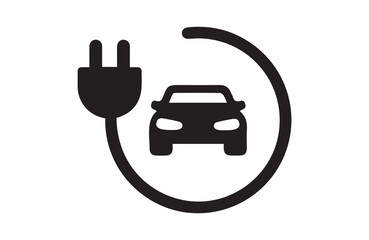 Electric vehicle icon set with plug icon symbol, EV car, Green hybrid vehicles charging point logotype, Eco friendly vehicle concept. Vector illustration, Icons collection