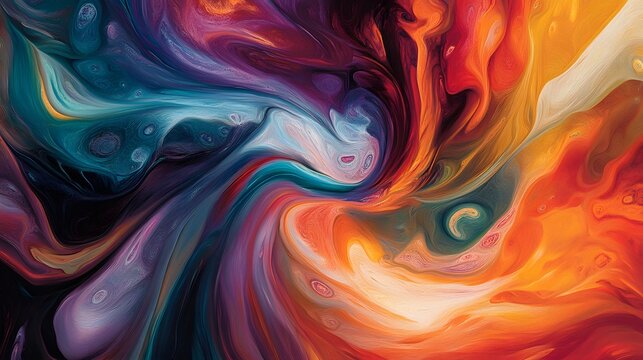 Swirling shapes and vivid colors come together in this abstract art piece, ideal for a creative bedroom