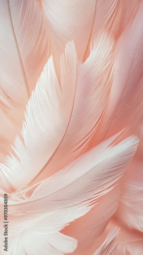 Wall mural soft pink feathers in close-up, delicate