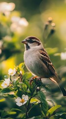 Naklejka premium sparrow isolated on spring background