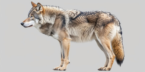Fototapeta premium A Majestic Wolf with Thick Detailed Fur Standing Alone Isolated On Transparency
