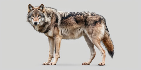 Fototapeta premium A Majestic Wolf with Thick Detailed Fur Standing Alone Isolated On Transparency