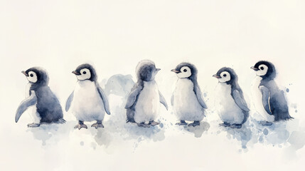 Baby Penguins Watercolor.