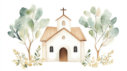 Watercolor Church Illustration