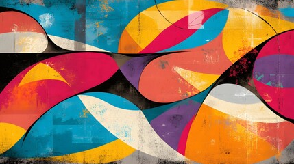 Intricate abstract artwork with bold shapes and vibrant colors, ideal for a contemporary office environment