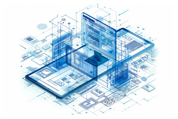 Fototapeta premium Server Virtualization Concept - Partitioning of Central Physical Server into Smaller Virtual Servers to Maximize Computing Resources