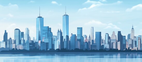 Fototapeta premium City skyline illustration featuring an urban backdrop and a cityscape Raster format image