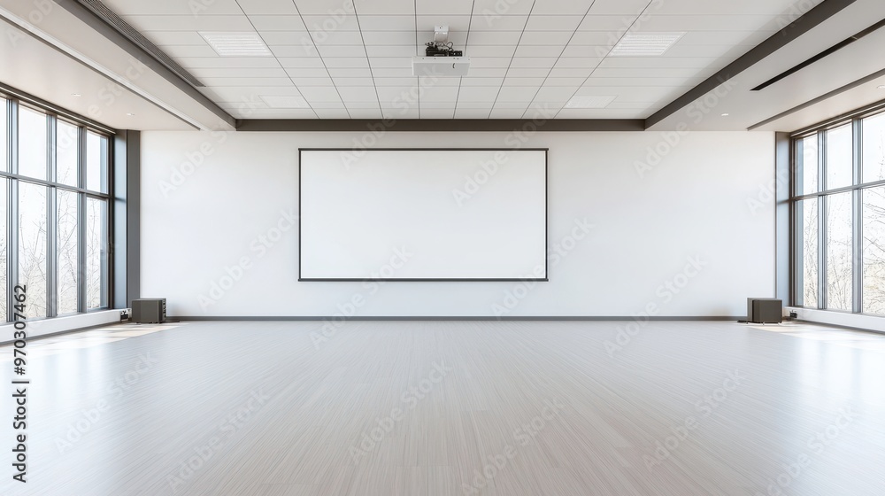 Wall mural Empty Modern Conference Room with Projector Screen and Windows