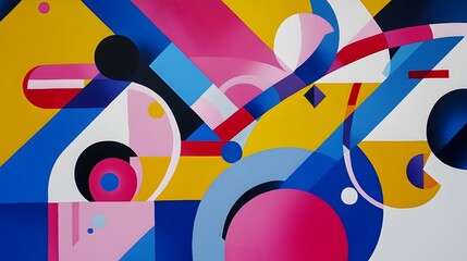 Eye-catching abstract artwork with bold shapes and bright tones for creating a dynamic office atmosphere