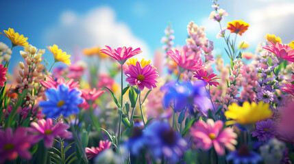 Obraz premium Field of colorful wildflowers in bloom