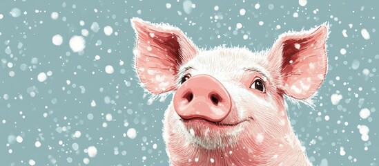 Illustration of a flat pig symbolizing the New Year featuring hand drawn lettering on a cozy winter backdrop Ideal for humorous greeting cards promotional banners and t shirt designs