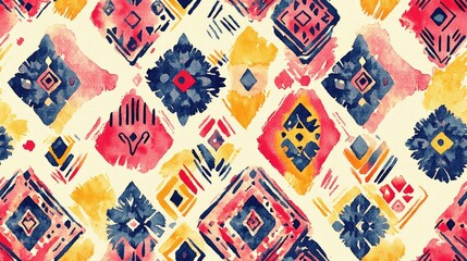 Geo print seamless pattern featuring geometric watercolor textures ethnic tribal designs and vintage motifs Traditional endless repeat with ornamental native surfaces and folk inspired natural wov