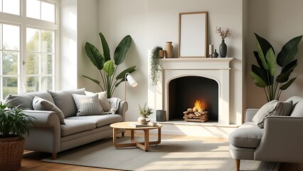 A cozy living room featuring a stylish sofa, decorative pillows, and a large fiddle leaf fig plant. Perfect for home decor inspiration and modern interior design ideas.