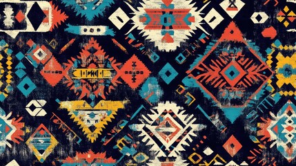 Fototapeta premium Ethnic symbols Tribal wallpaper design Background of ancient embroidery patterns Mosaic motifs Digital textile print surface texture web design artwork pattern backdrop Seamless abstract design