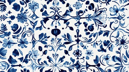 Geo Motifs Template Majolica Tile Print Delicate Ogee Print Seamless Indigo Wall Decoration Vintage Stylish Tiling Bleach Fabric Print Original Santorini Pattern