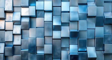 Abstract background of metallic blue cubes in a staggered pattern.