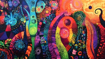 Fototapeta premium Eye-catching abstract painting with intricate patterns and vibrant colors, perfect for a modern office wall